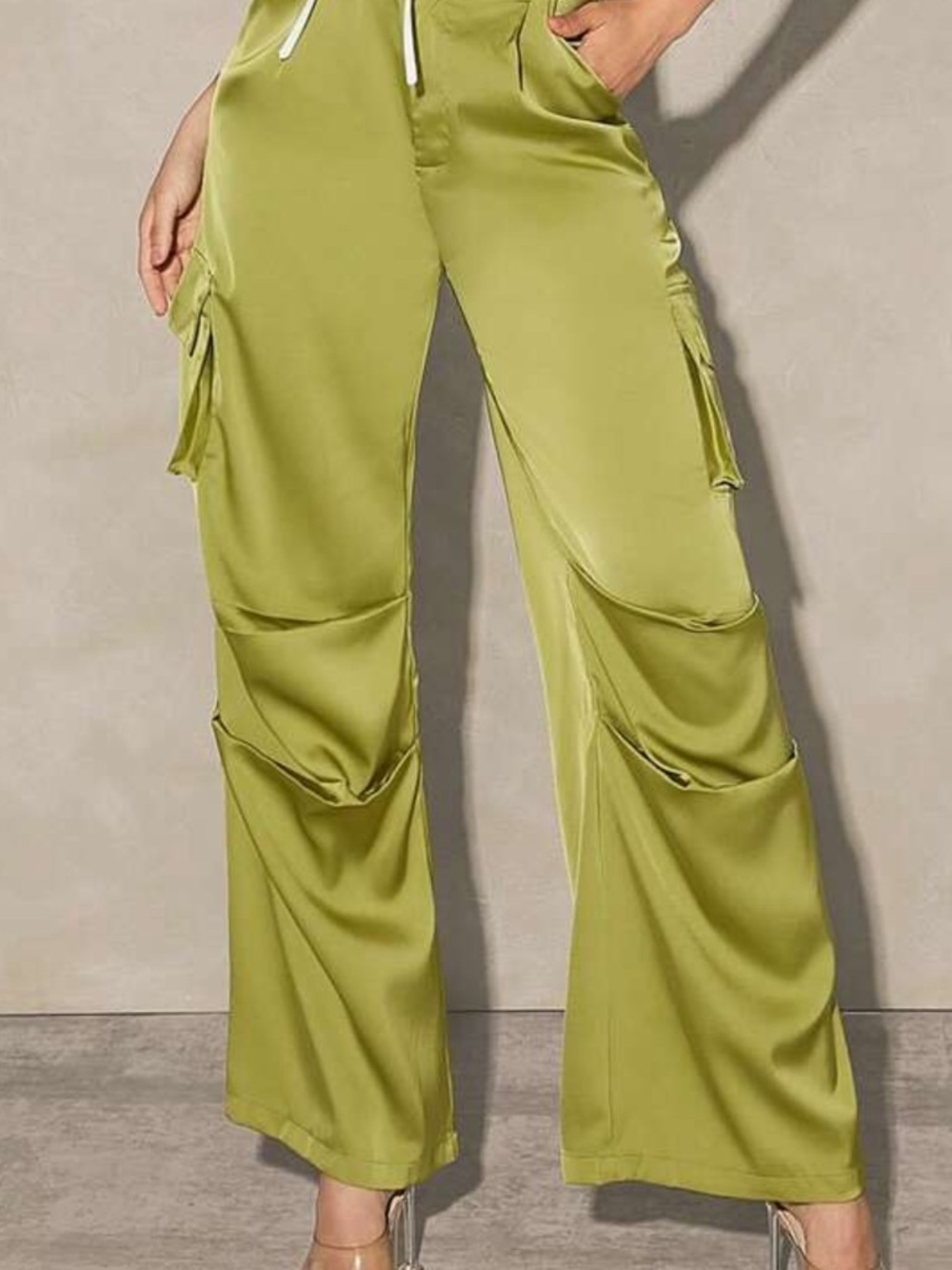 Olive Green Wide-Leg Cargo Pants